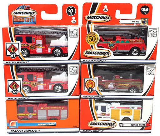 Matchbox Diecast SET6002 - Set Of 6 Fire Engine Vehicles Dennis