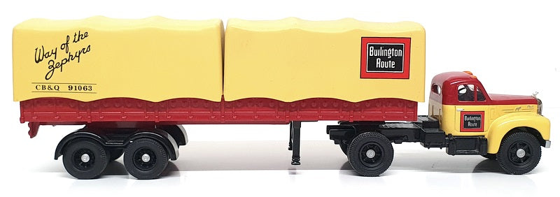 Corgi 1/50 Scale 52802 - Mack B Series Semi Truck (Burlington Route) Beige/Red