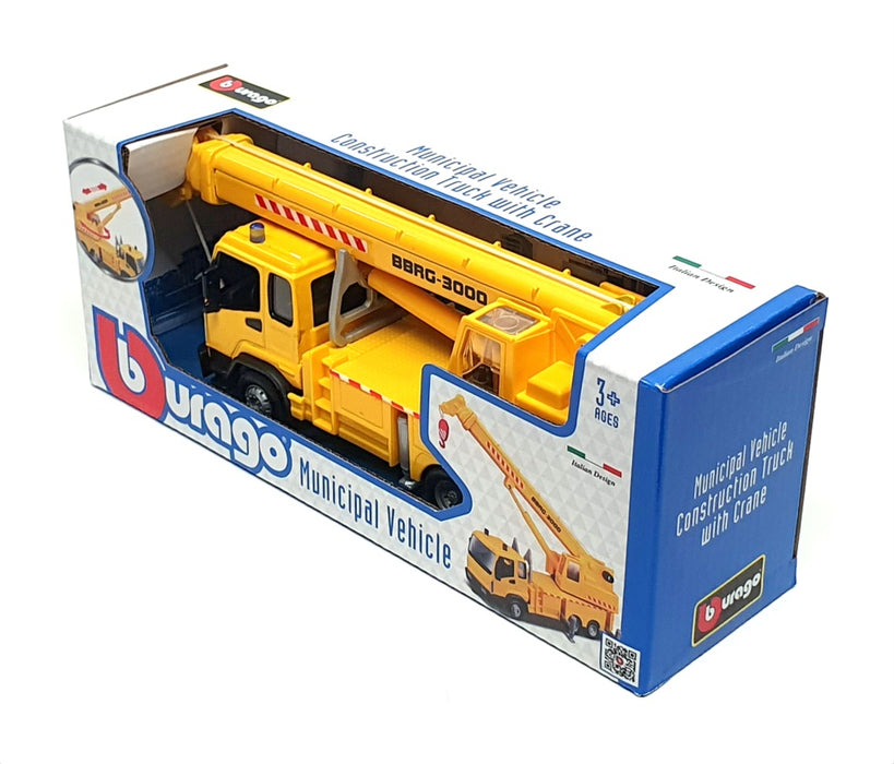 Burago Appx 19cm Long 18-32265 - Municipal Construction Truck With Crane Yellow