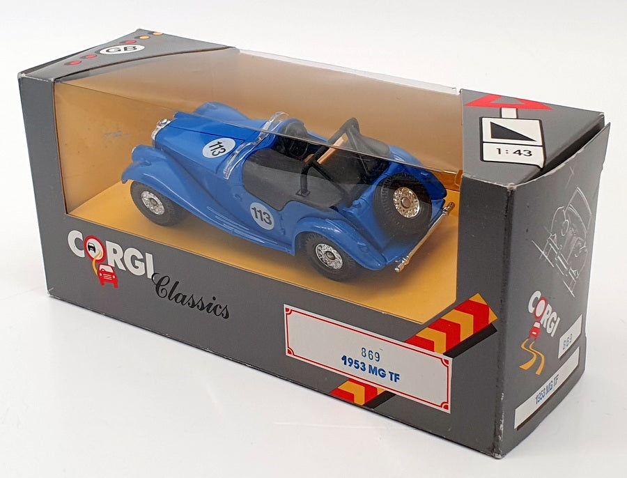 Corgi Appx 12cm Long Diecast 869 - 1953 MG TF Race Car - #113 Blue