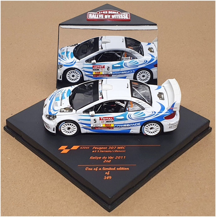 Vitesse 1/43 Scale 43045 - Peugeot 307 WRC 2nd #5 Rally du Var 2011 - White/Blue