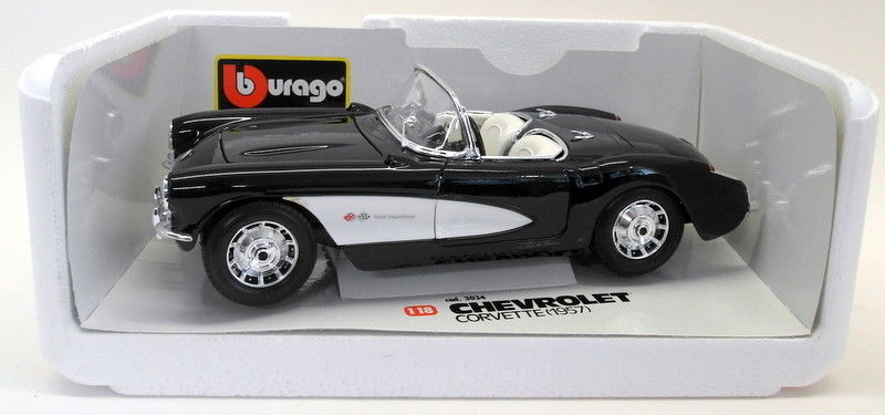 Burago 1/18 Scale Diecast 3034 Chevrolet Corvette 1957 Black White Model Car