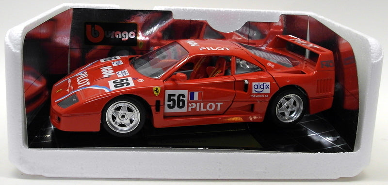 Burago 1/18 Scale Diecast 3332 Ferrari F40 1987 Red #56 Race Model Car