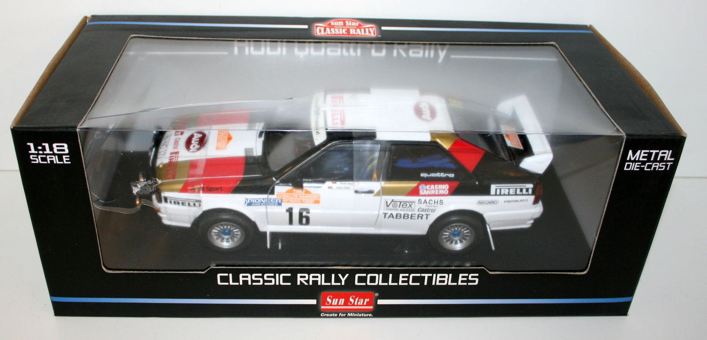 SUNSTAR 1/18 4196 AUDI QUATTRO RALLY #16 H.DEMUTH A.FISCHER SANREMO RALLY 1982