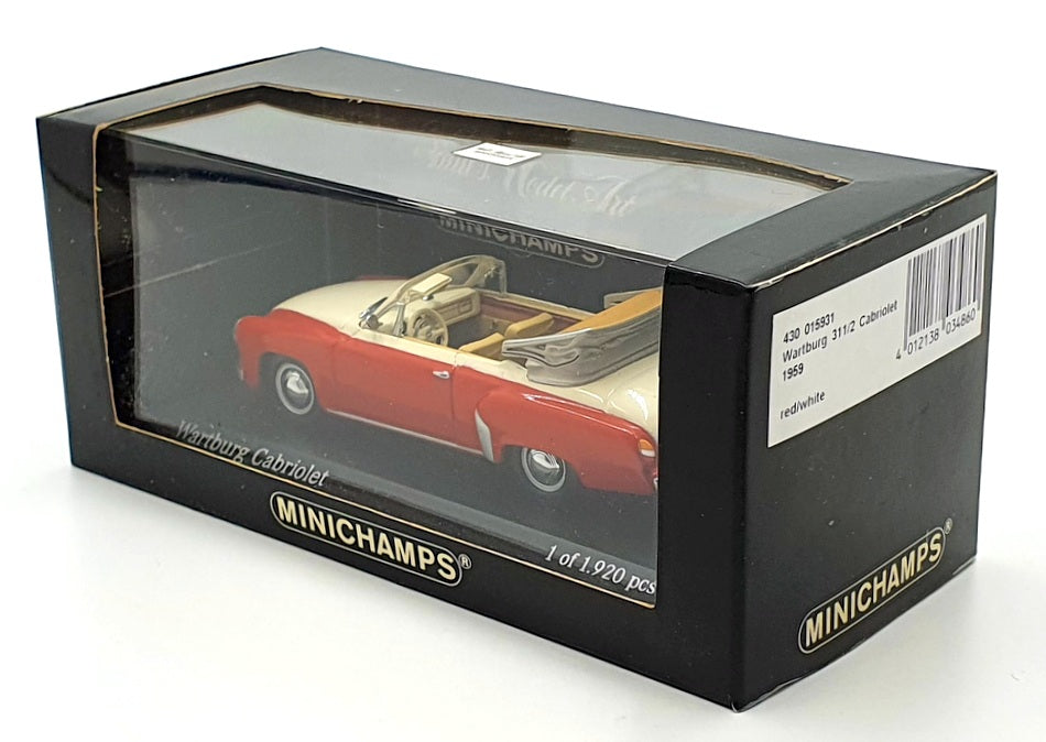 Minichamps 1/43 Scale 430 015931 - 1959 Wartburg 311/2 Cabrio - Red/White