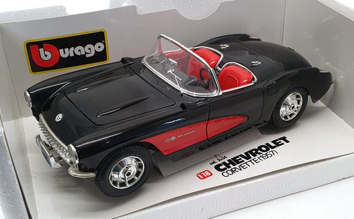 Burago 1/18 Scale Model Car 3034 - 1957 Chevrolet Corvette - Black/Red