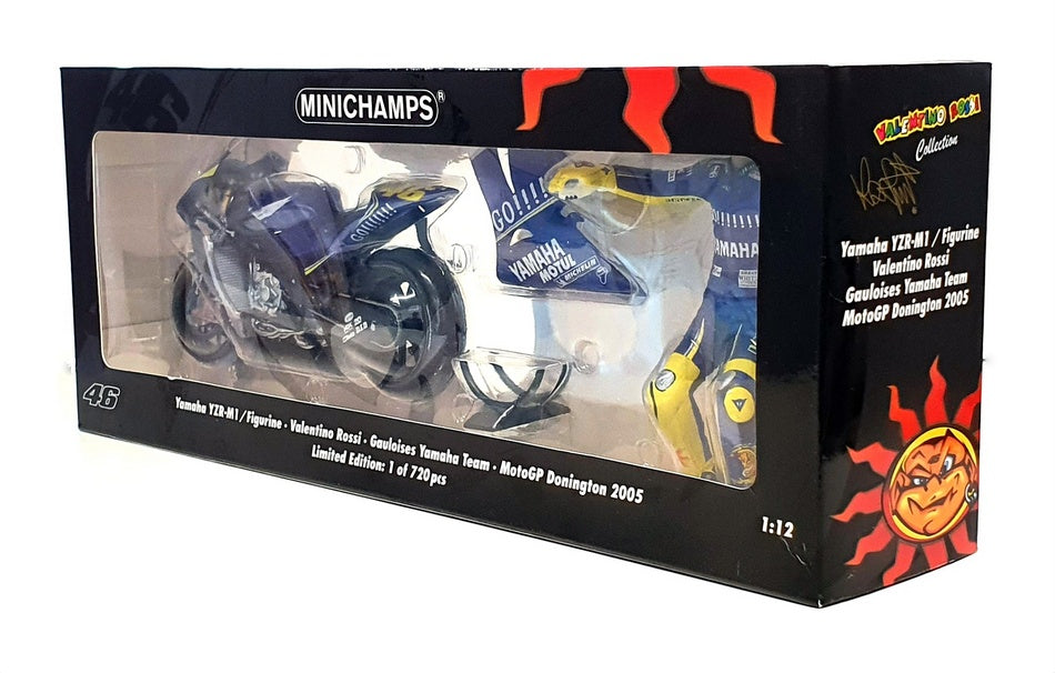 Minichamps 1/12 Scale 122 053146 - Yamaha YZR-M1 + Rossi Figure Donnington 2005