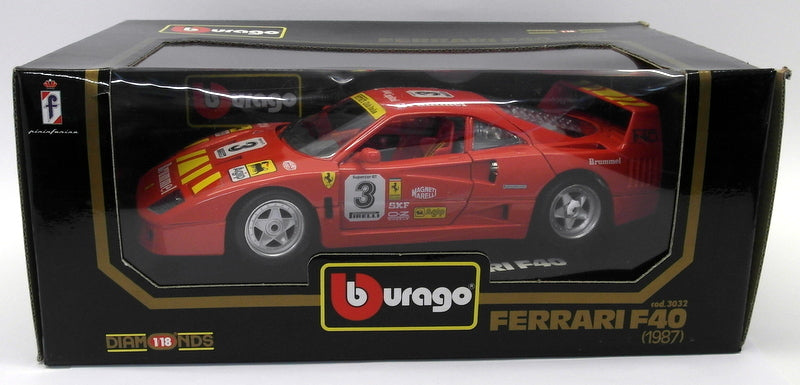 Burago 1/18 Scale diecast - 3032 Ferrari F40 Racing #3 1987 Red