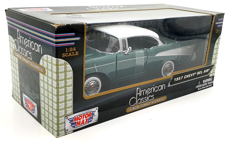 Motor Max 1/24 Scale Diecast 73228 - 1957 Chevrolet Bel Air - Green/White