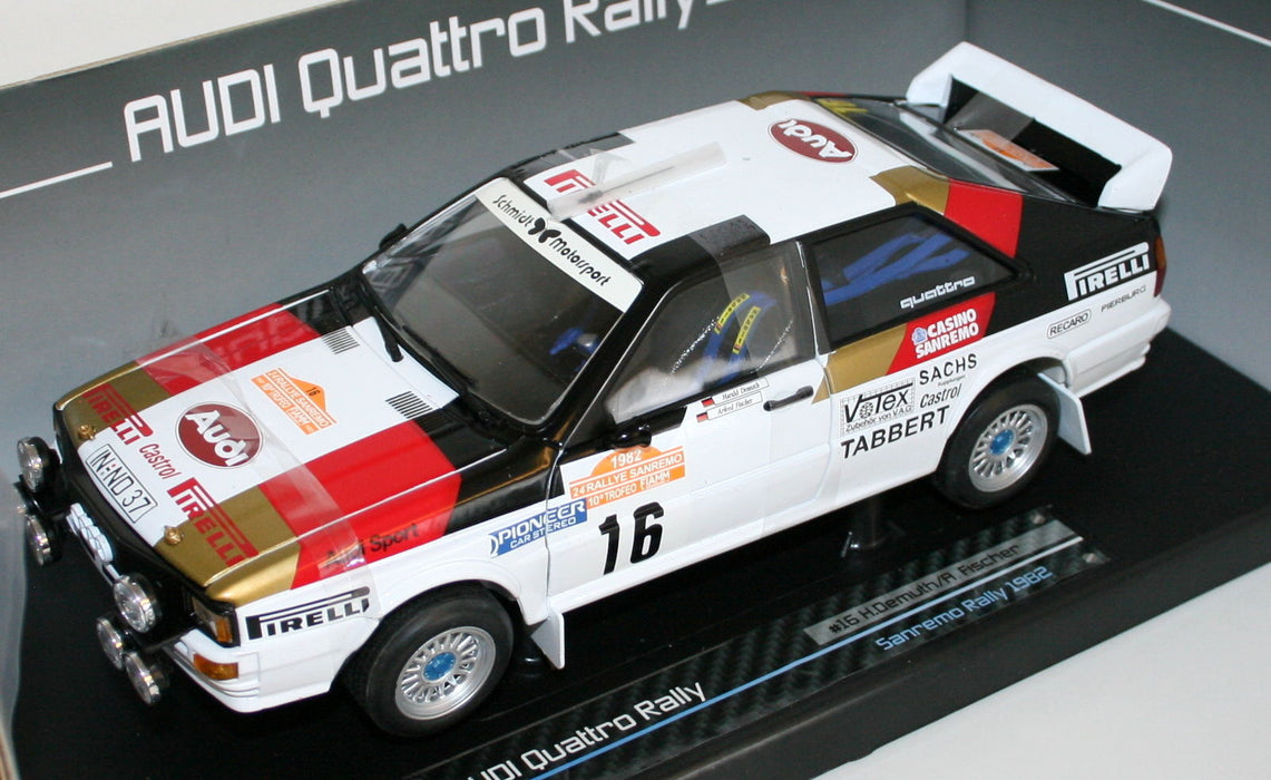 SUNSTAR 1/18 4196 AUDI QUATTRO RALLY #16 H.DEMUTH A.FISCHER SANREMO RALLY 1982