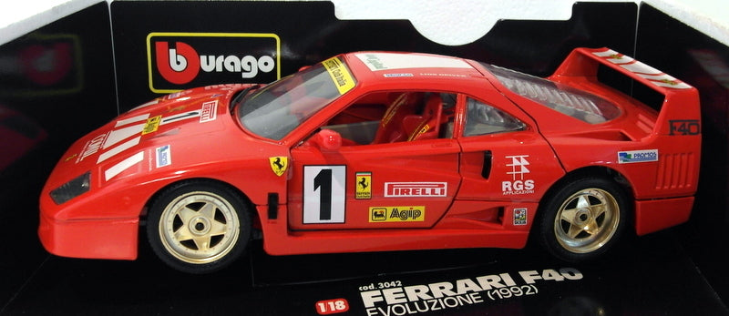 Burago 1/18 Scale Diecast  3042 Ferrari F40 Evoluzione 1992 Race car #1