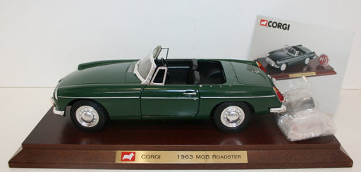 Corgi 1/18 Scale 95106 - 1963 MG MGB Roadster Green - with wooden plinth