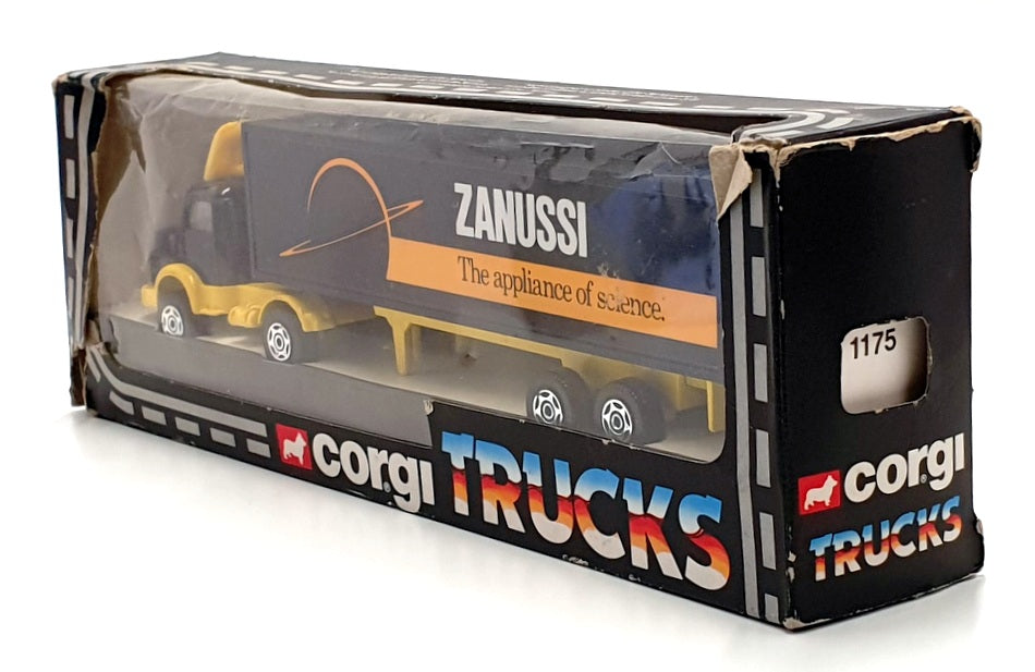 Corgi 18cm Long 1175 - Mercedes Benz L Artic Box Trailer Zanussi - Black/Yellow