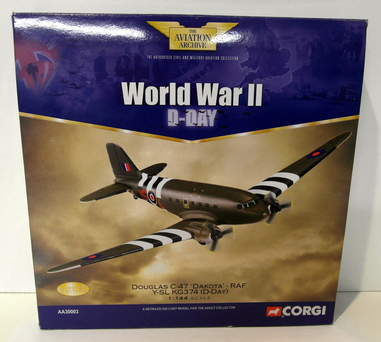 Corgi 1/144 Scale diecast AA30003 Douglas C-47 Dakota RAF Y-SL KG374 D-Day