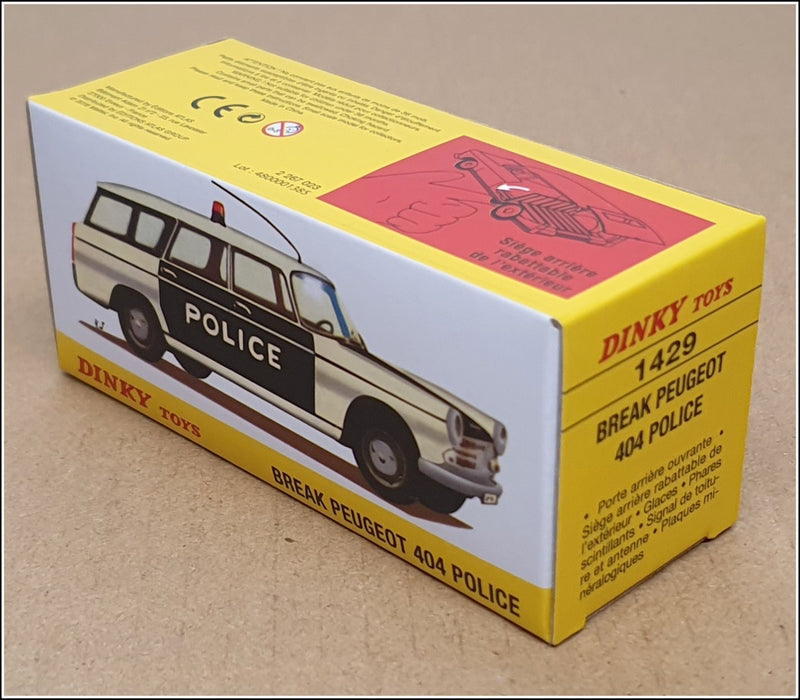 Atlas Dinky Toys Appx 11cm Long 1429 - Break Peugeot 404 Police - Black/White