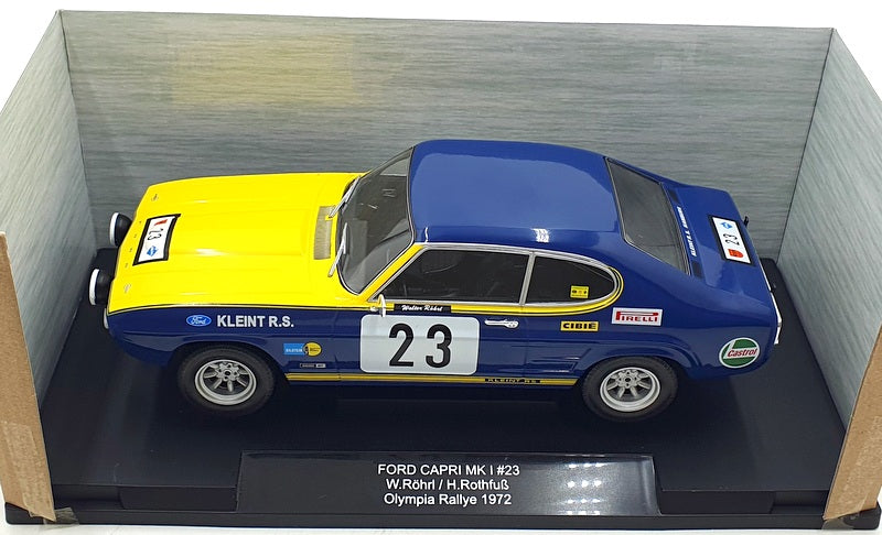 Model Car Group 1/18 Scale MCG18296R Ford Capri MK I #23 Olympia 1972 Rohrl