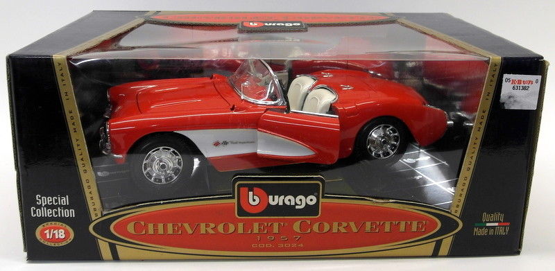 Burago 1/18 Scale Diecast - 3024 Chevrolet Corvette 1957 Red Model Car