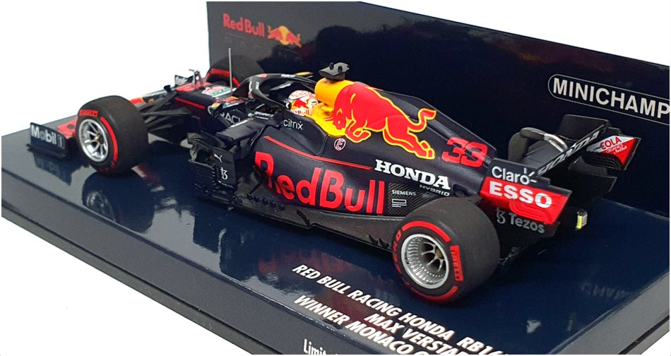 Minichamps 1/43 Scale 410 210633 - F1 Honda RB16B 1st Monaco GP 2021 Verstappen