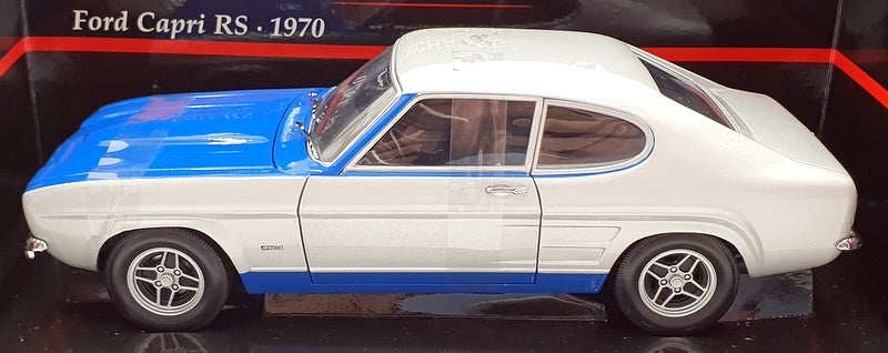 Minichamps 1/18 Scale Diecast 150 089074 - Ford Capri RS RHD 1970 - Silver/Blue