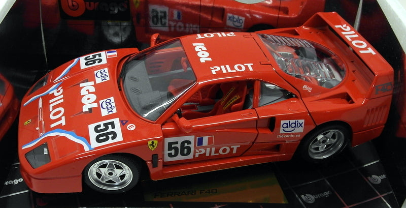 Burago 1/18 Scale Diecast 3332 Ferrari F40 1987 Red #56 Race Model Car