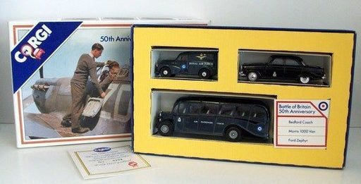 CORGI  - D35/1 50TH ANNY BATTLE OF BRITIAN BEDFORD COACH ZEPHYR MORRIS 1000 VAN