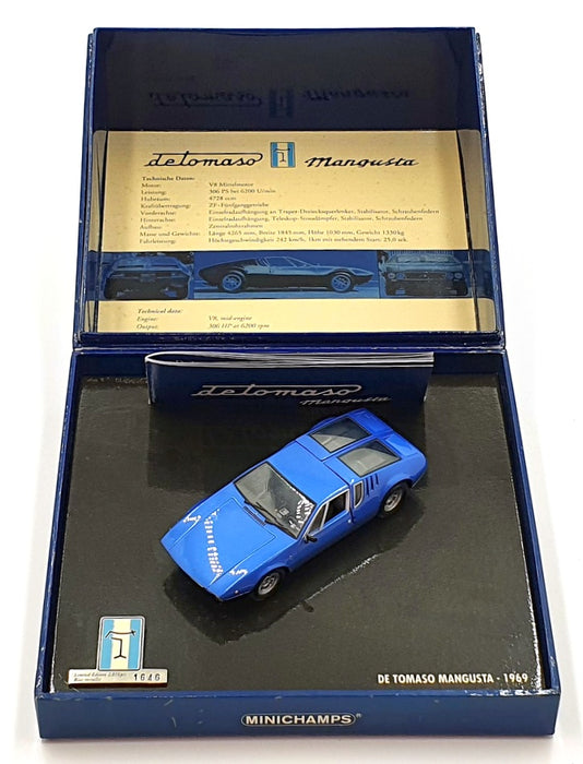 Minichamps 1/43 Scale 436 127122 - 1969 De Tomaso Mangusta - Metallic Blue