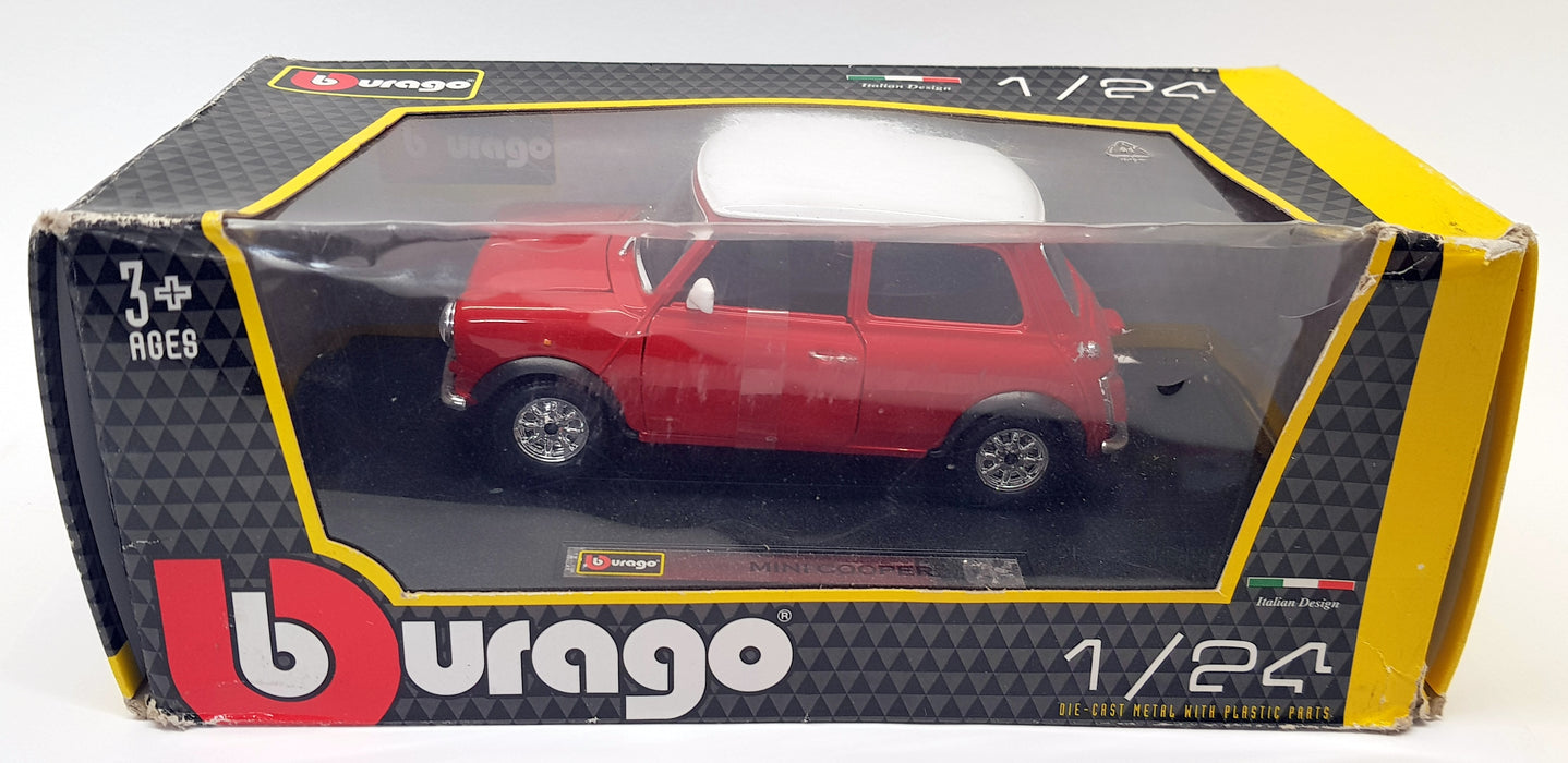 Burago 1/24 Scale 18-22011 - Old Style Mini Cooper - Red with white roof